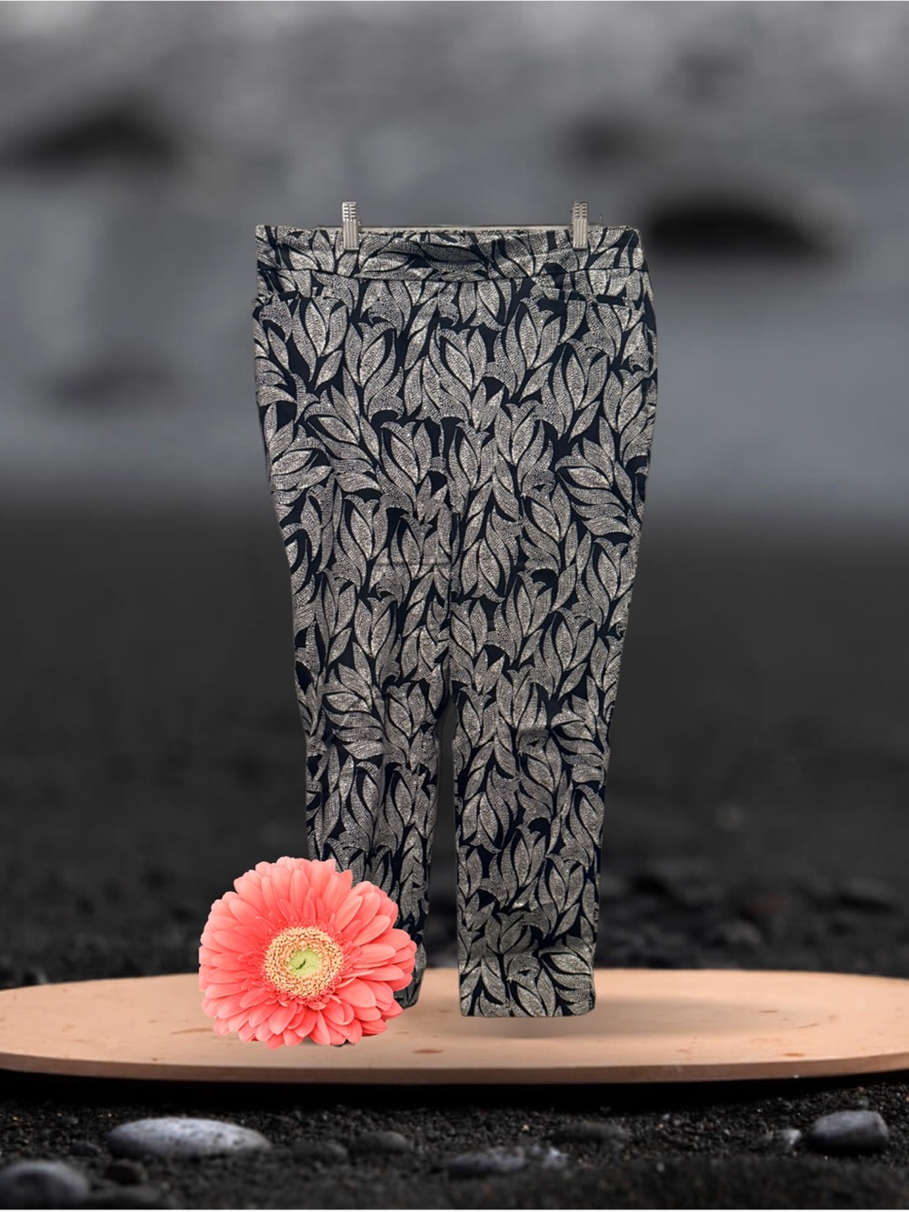 Chico’s Black Leaf-Print Gorgeous Pants